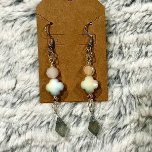 Silver and Cream Cross Dangle Earrings